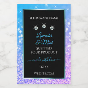 Teal Purple Glitter Black Product Labels Diamonds