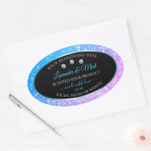 Teal Purple Glitter Black Product Labels Diamonds