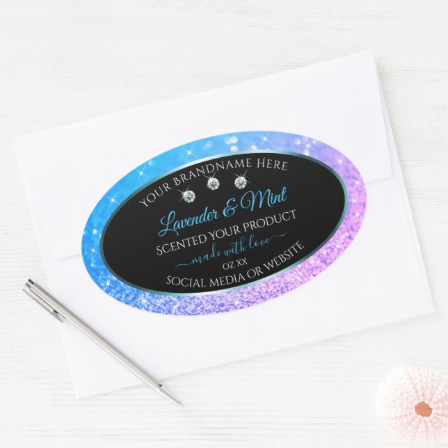 Teal Purple Glitter Black Product Labels Diamonds (Envelope)