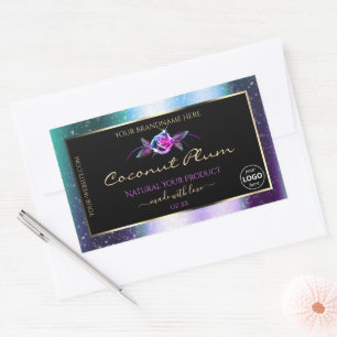 Teal Purple Glitter Black Product Labels with Logo