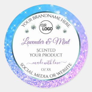 Teal Purple Glitter White Product Labels with Logo