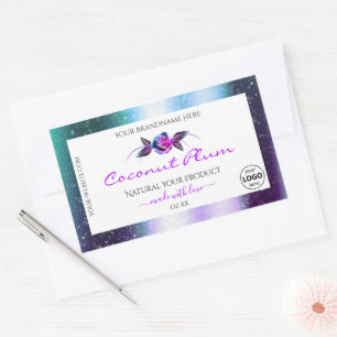 Teal Purple Glitter White Product Labels with Logo