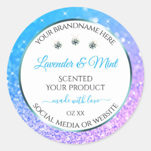 Teal Purple Glitter White Product Packaging Labels