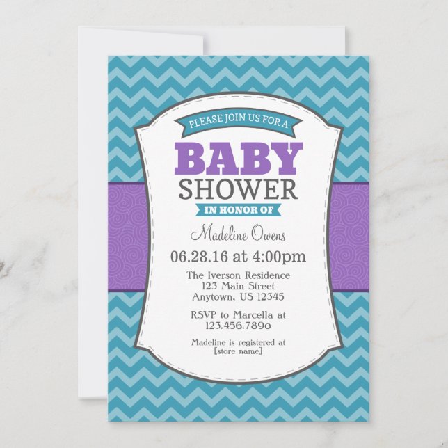 Teal Purple Grey Chevron Baby Shower Invitation (Front)