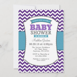 Teal Purple Grey Chevron Baby Shower Invitation