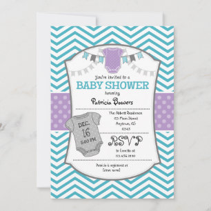 Teal Purple Grey Chevron Baby Shower Invitation
