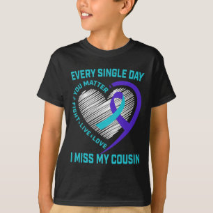 Teal Purple Heart Sayings Cousin Suicide Awareness T-Shirt