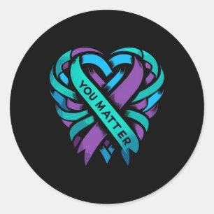 Teal Purple Heart You Problem Suicide Prevention A Classic Round Sticker