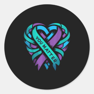 Teal Purple Heart You Suicide Prevention Awareness Classic Round Sticker