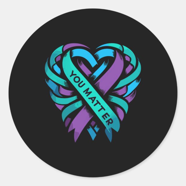 Teal Purple Heart You Suicide Prevention Awareness Classic Round Sticker (Front)