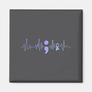 Teal Purple Heartbeat Semicolon Suicide Prevention Magnet