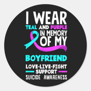 Teal Purple In Memory Of Boyfriend Suicide Classic Round Sticker