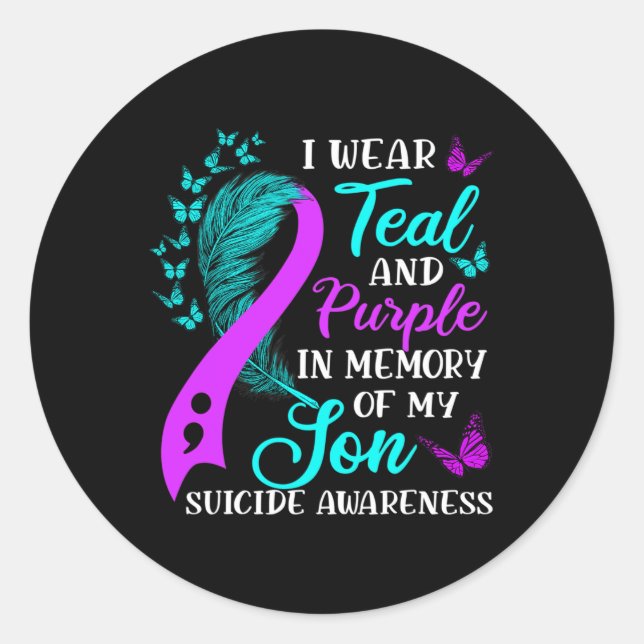Teal Purple In Memory Of My Son Suicide Awareness  Classic Round Sticker (Front)