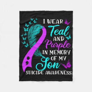 Teal Purple In Memory Of My Son Suicide Awareness Fleece Blanket