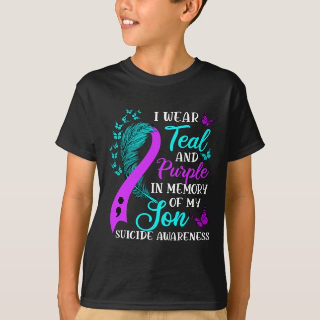 Teal Purple In Memory Of My Son Suicide Awareness  T-Shirt (Front)