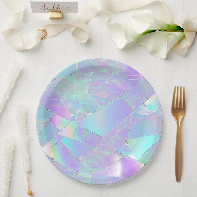 Teal & Purple Iridescent Design Paper Plate (Wedding)