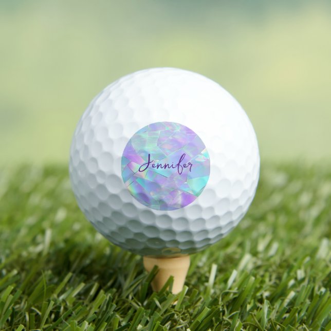 Teal & Purple Iridescent Design, Script Name Golf Balls (Insitu Tee)