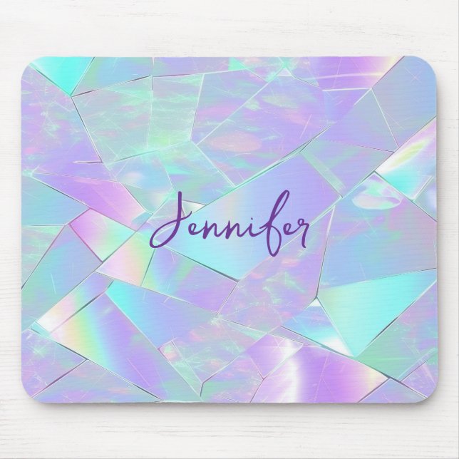 Teal & Purple Iridescent Design, Script Name Mouse Pad (Front)