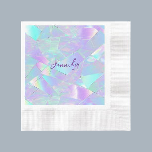 Teal & Purple Iridescent Design, Script Name Napkin
