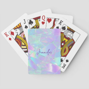 Teal & Purple Iridescent Design, Script Name Playing Cards