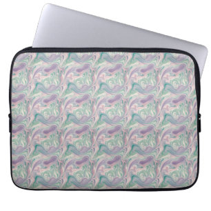 Teal Purple Marble Abstract Swirl Aesthetic Laptop Sleeve