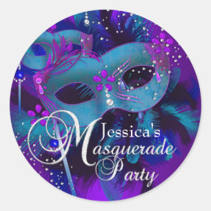 Teal & Purple Masks Masquerade Party Sticker