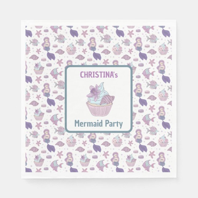 Teal Purple Mermaid Birthday Party Sea theme Napkin (Front)