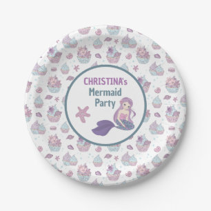 Teal Purple Mermaid Birthday Party Sea theme Paper Plate