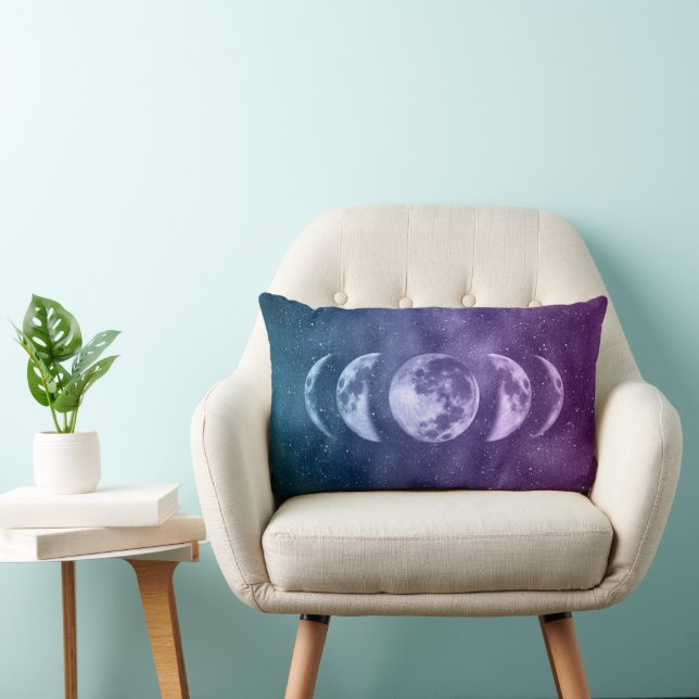 Teal Purple Moon Phases Celestial Pattern Lumbar Cushion (Chair)