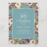 Teal Purple Mustard Ivory Floral 95th Birthday