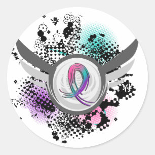 Teal Purple Pink Ribbon And Wings Thyroid Cancer Classic Round Sticker