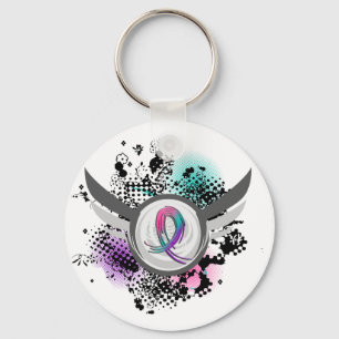 Teal Purple Pink Ribbon And Wings Thyroid Cancer Key Ring