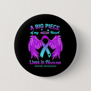Teal Purple Ribbon Angel Wing Suicide Awareness Me 6 Cm Round Badge