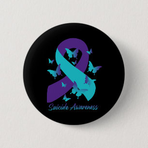 Teal Purple Ribbon Butterflies Suicide Prevention  6 Cm Round Badge
