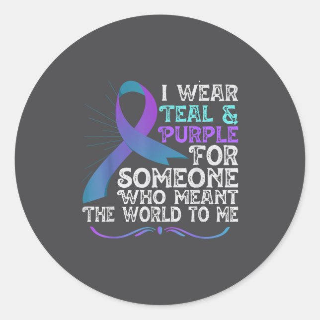 Teal Purple Ribbon For Suicide Prevention Awarenes Classic Round Sticker (Front)