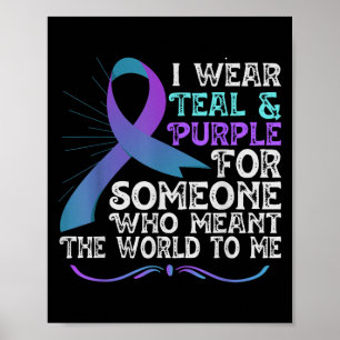 Teal Purple Ribbon For Suicide Prevention Awarenes Poster