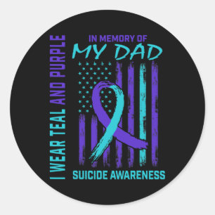 Teal Purple Ribbon In Memory Of Dad Suicide Awaren Classic Round Sticker