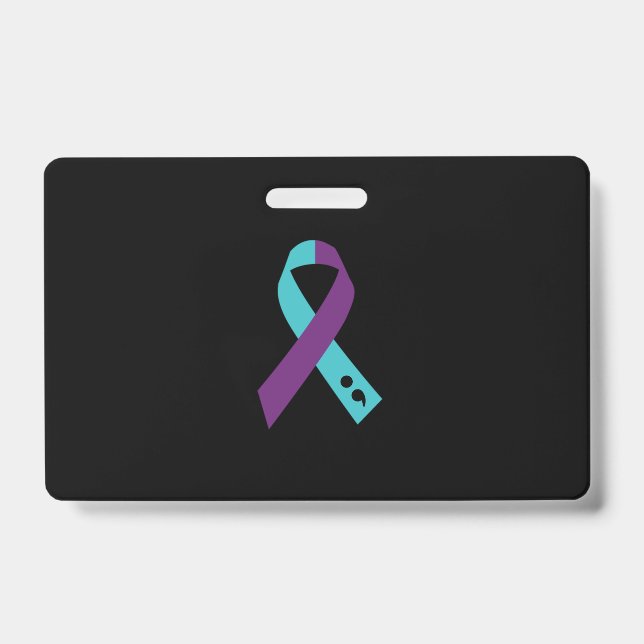 Teal Purple Ribbon Semicolon Suicide Prevention ID Badge (Front)