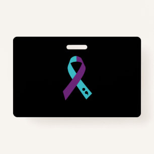 Teal Purple Ribbon Semicolon Suicide Prevention ID Badge