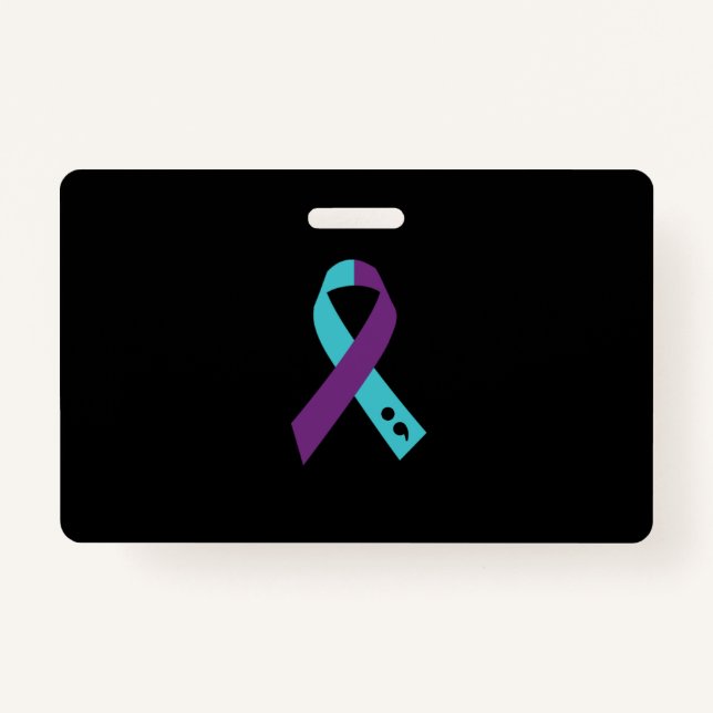 Teal Purple Ribbon Semicolon Suicide Prevention ID Badge (Front)
