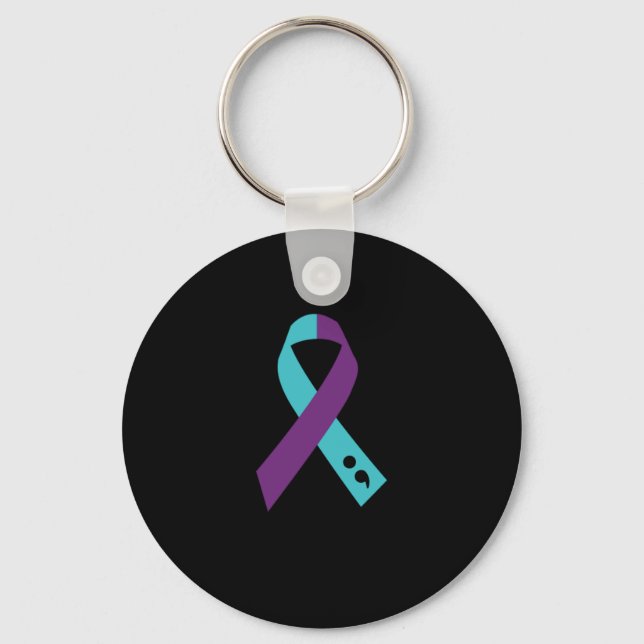 Teal Purple Ribbon Semicolon Suicide Prevention Key Ring (Front)