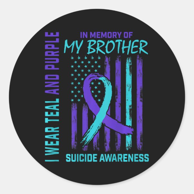 Teal Purple Ribbon Suicide Awareness Flag Brother  Classic Round Sticker (Front)