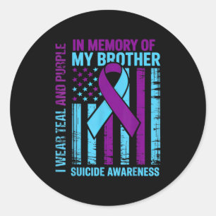 Teal Purple Ribbon Suicide Awareness Flag Brother Classic Round Sticker
