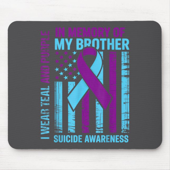 Teal Purple Ribbon Suicide Awareness Flag Brother  Mouse Pad (Front)