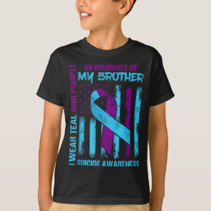 Teal Purple Ribbon Suicide Awareness Flag Brother T-Shirt