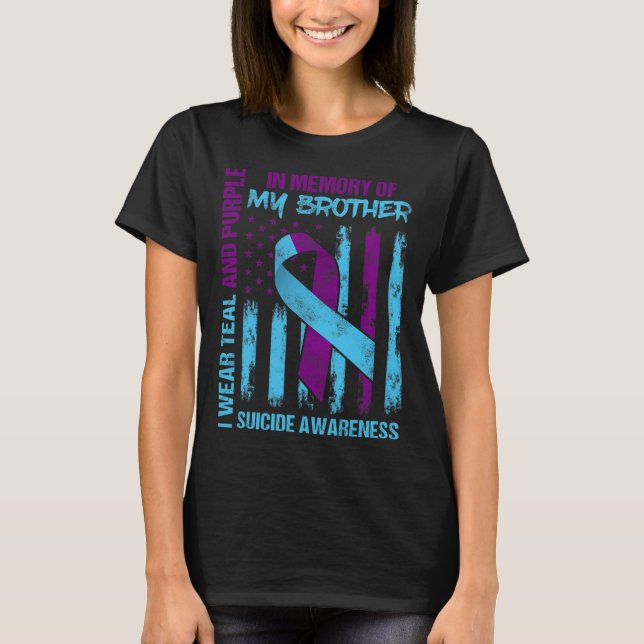 Teal Purple Ribbon Suicide Awareness Flag Brother  T-Shirt (Front)