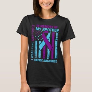 Teal Purple Ribbon Suicide Awareness Flag Brother  T-Shirt