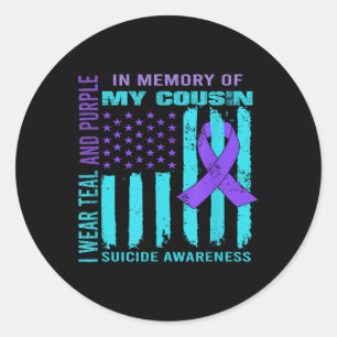 Teal Purple Ribbon Suicide Awareness Flag Cousin B Classic Round Sticker