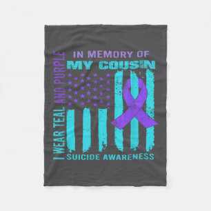 Teal Purple Ribbon Suicide Awareness Flag Cousin B Fleece Blanket