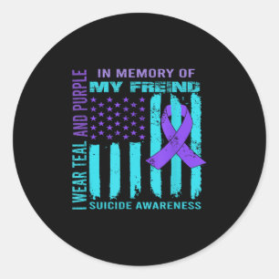 Teal Purple Ribbon Suicide Awareness Flag Freind B Classic Round Sticker